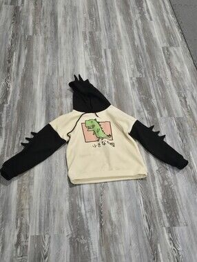Dinosaur Hoodie Sweatshirt - Black & Cream